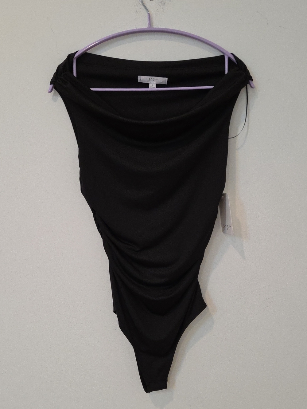 gaze Black Cowl Neck Ruched Bodysuit Bodysuit Medium NWT